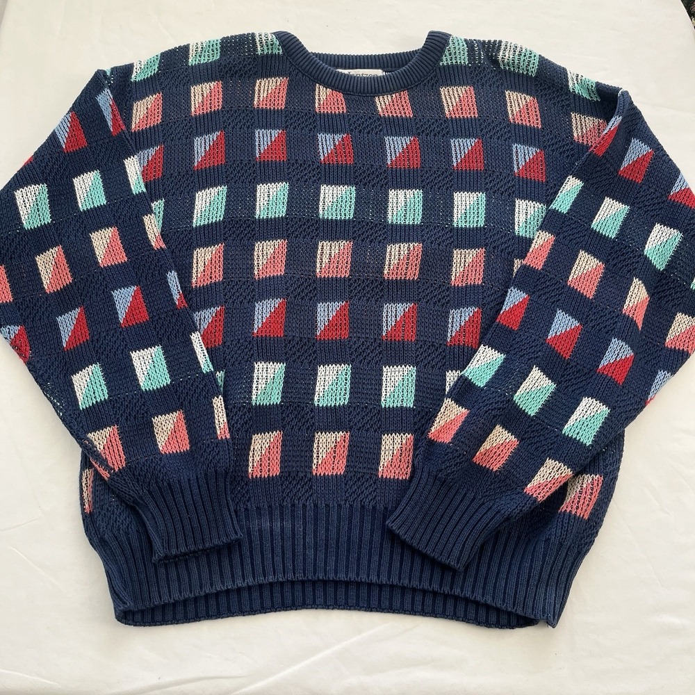 Vintage Jantzen Sweater Geometric Grandpa Made In USA Size Large